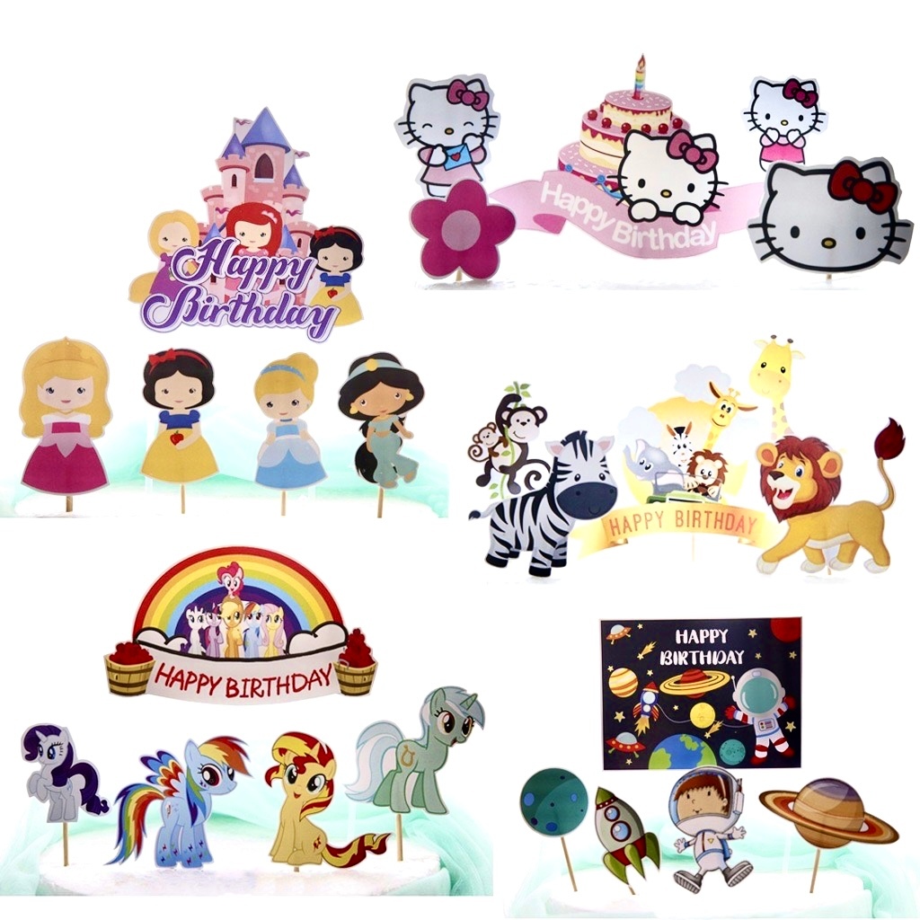 Topper Kue ukuran Besar per Set Gambar Karakter Sanrio Melody Kuromi Unicorn Animal Frozen Happy Bir