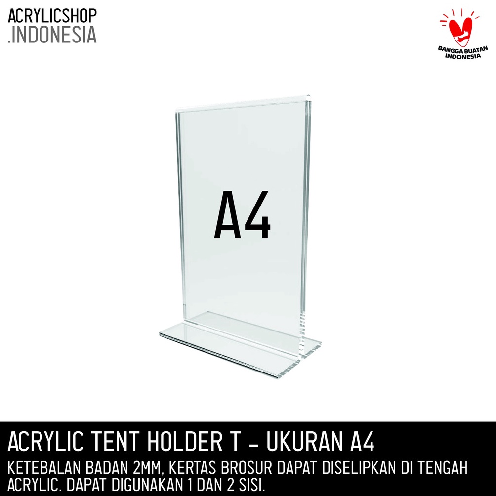 

KODE D34O Akrilik Tempat Brosur A4 Acrylic Tent Card Holder Stand 2 sisi A4 Type T