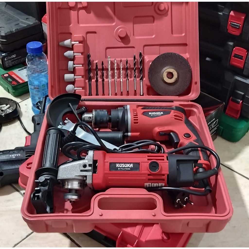 Paket 2 Item Box Set Koper Mesin Bor Gerinda Tangan Set Mesin Gerinda Listrik 4inch + Mesin Bor List