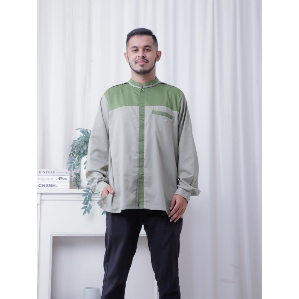 KOKO AYAH PRIA DEWASA SARIMBIT I05 GREEN FOREST LENGAN PANJANG BAJU BUSANA MUSLIM KEMEJA WARNA HIJAU
