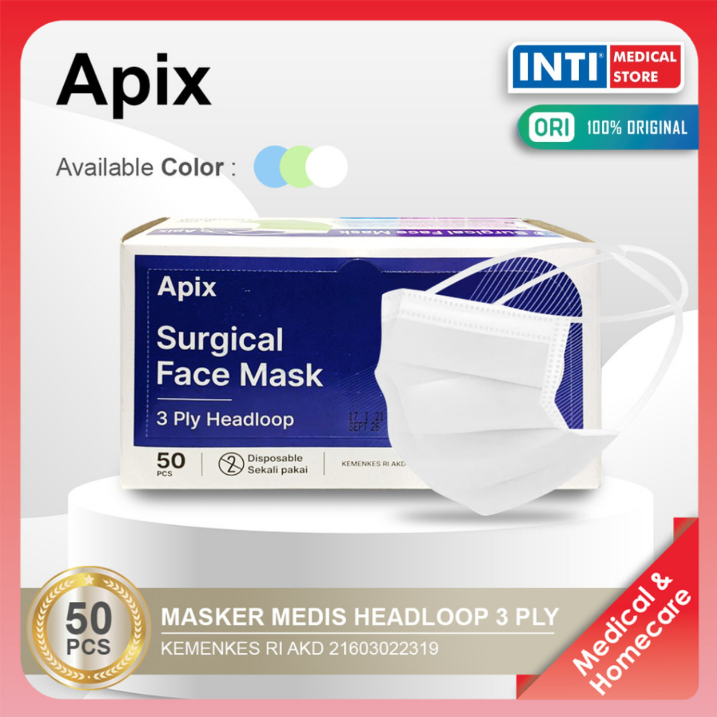 Apix | Masker Headloop 3 Ply | Surgical Face Mask 3 Ply Headloo - Hijau
