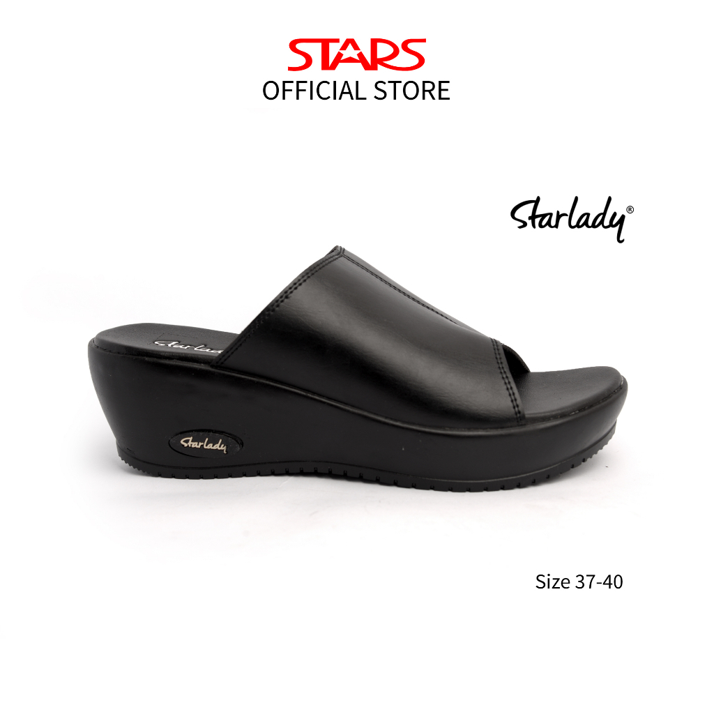 STARLADY Sandal Selop Wedges Wanita/Remaja Perempuan Furla Hitam