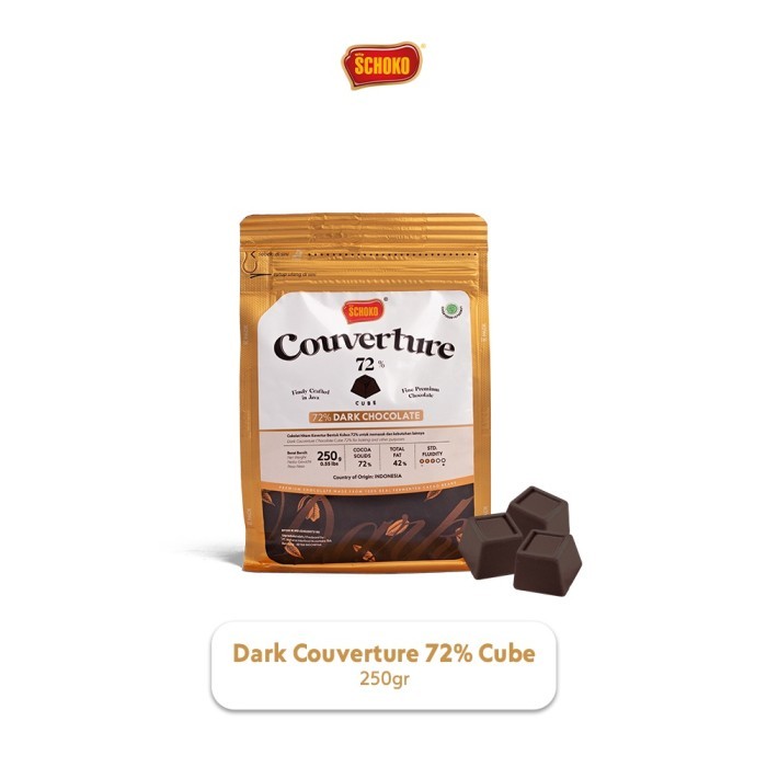 

Dark chocolate 72% Couverture 250gr SCHOKO / cokelat cube / easy melt