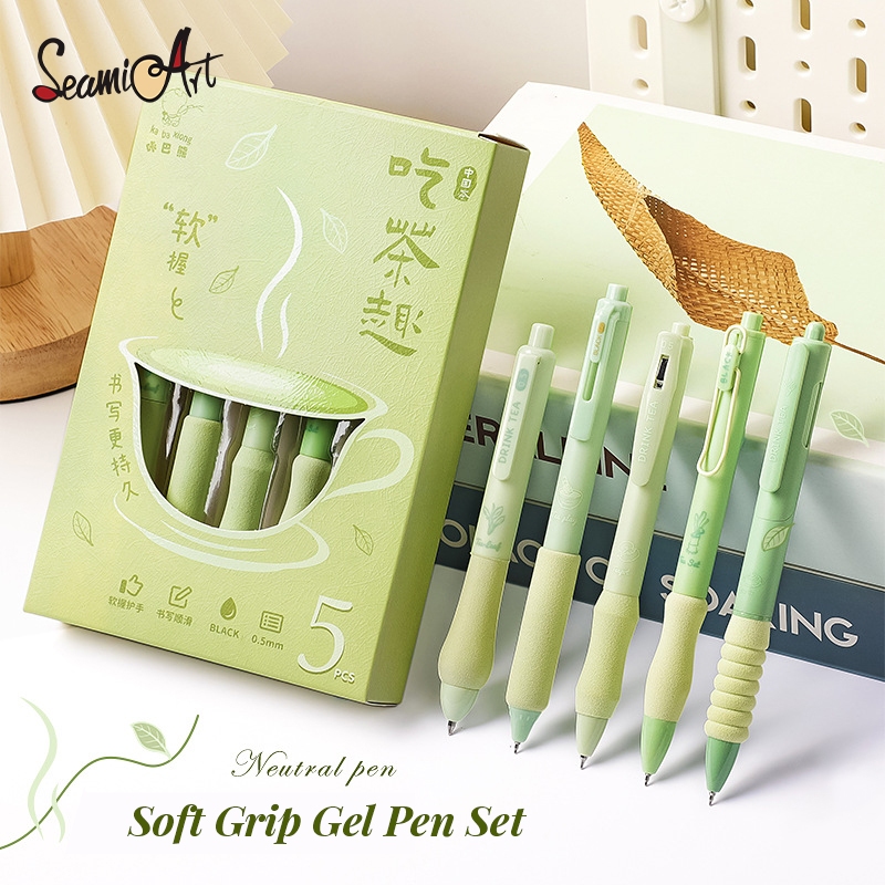 

SeamiArt 5pcs/set Soft Holder Gel Pen 0.5mm Pena Quick-drying sekolah School Office Student Writing Stationery Supplies