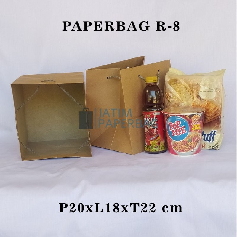 

Paper bag R8 Polos Coklat Uk 20x18x22 Tas Kado Pernikahan / Asul Asul / Hajatan