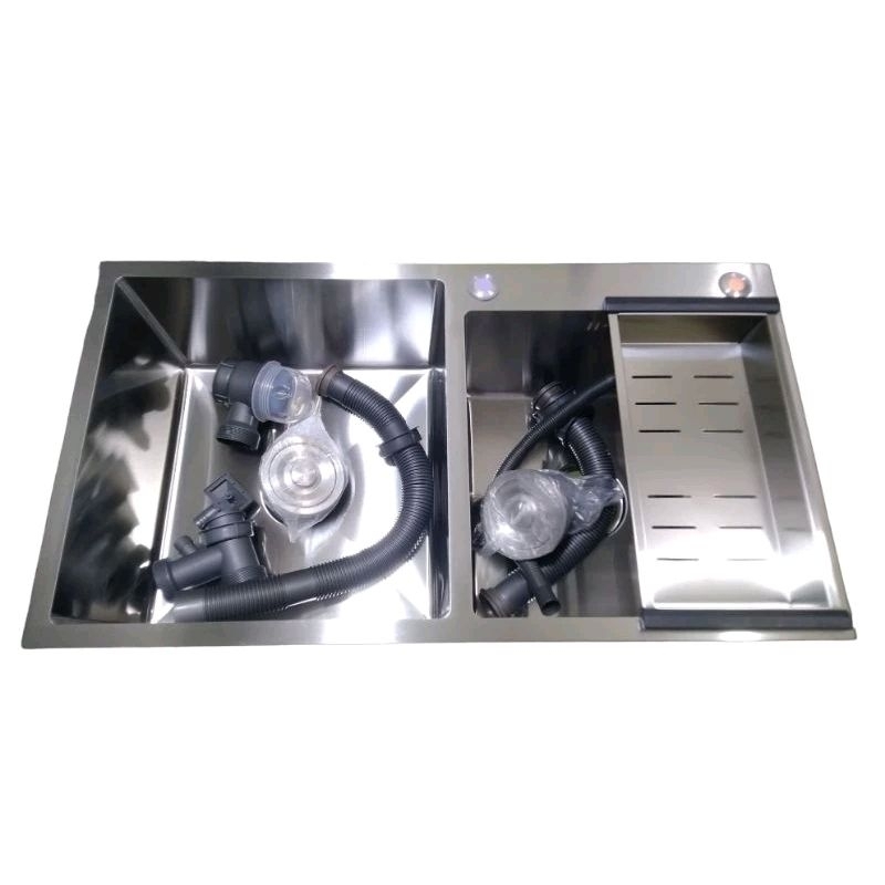 TERMURAH Set Stainless Steel Kitchen Sink Modern (Silver) 2 Bowl 82x45 / Kitchen Sink 2 Bowl sus 304