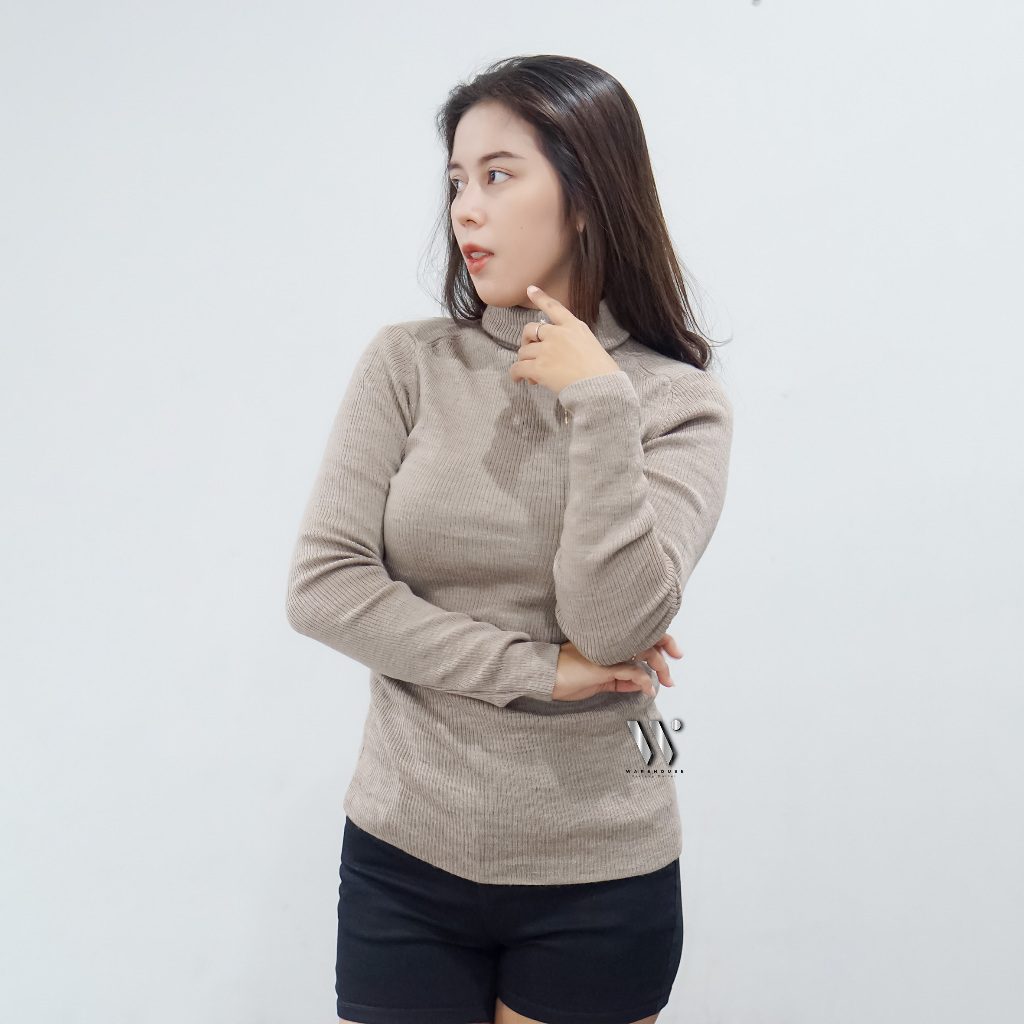 SWEATER WANITA YUENQL LEHER MODEL TURTLENECK SLIM FIT BHN RIB
