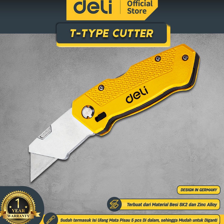 

KODE S1Q8 Deli TType Cutter Pisau Kayu Lipat Material SK2 Isi Mata Pisau 5 pcs EDL6Z