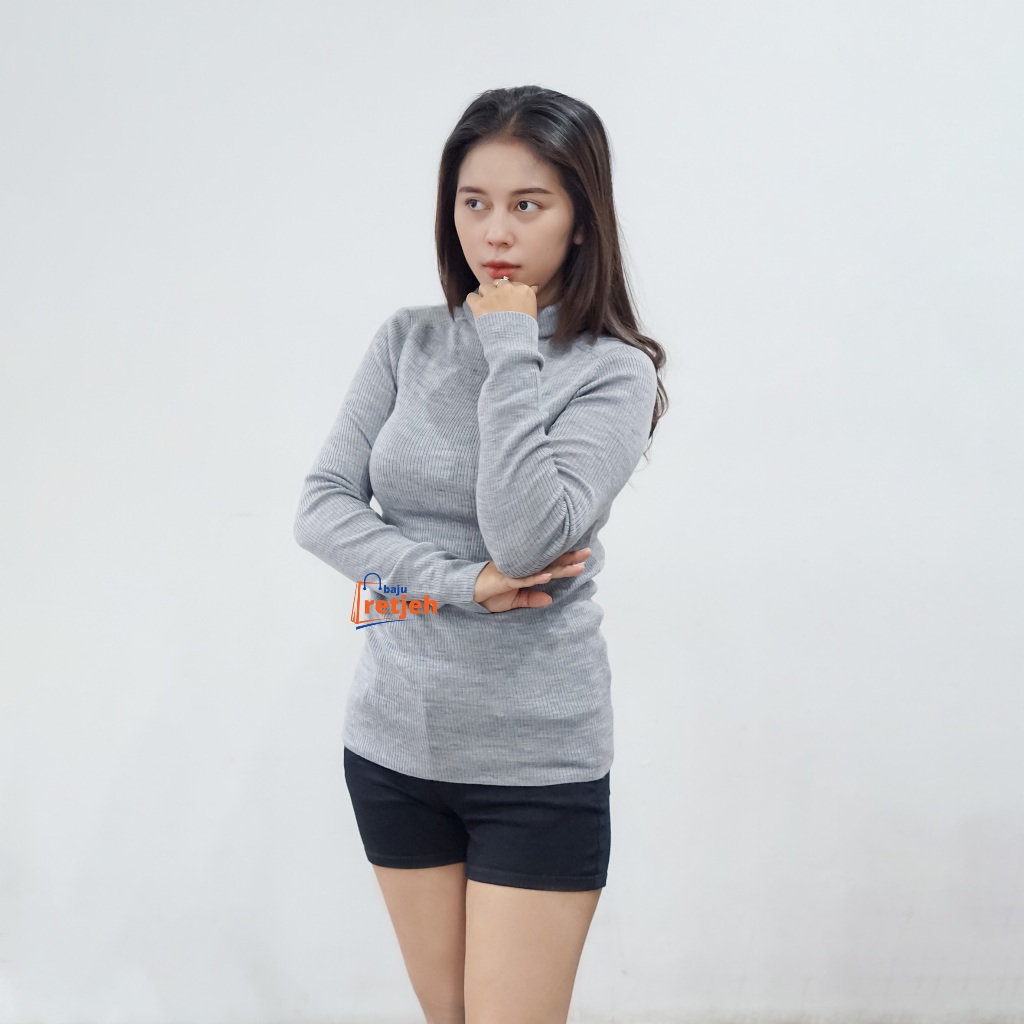SWEATER WANITA YUENQL LEHER MODEL TINGGI SLIM FIT BHN RIB
