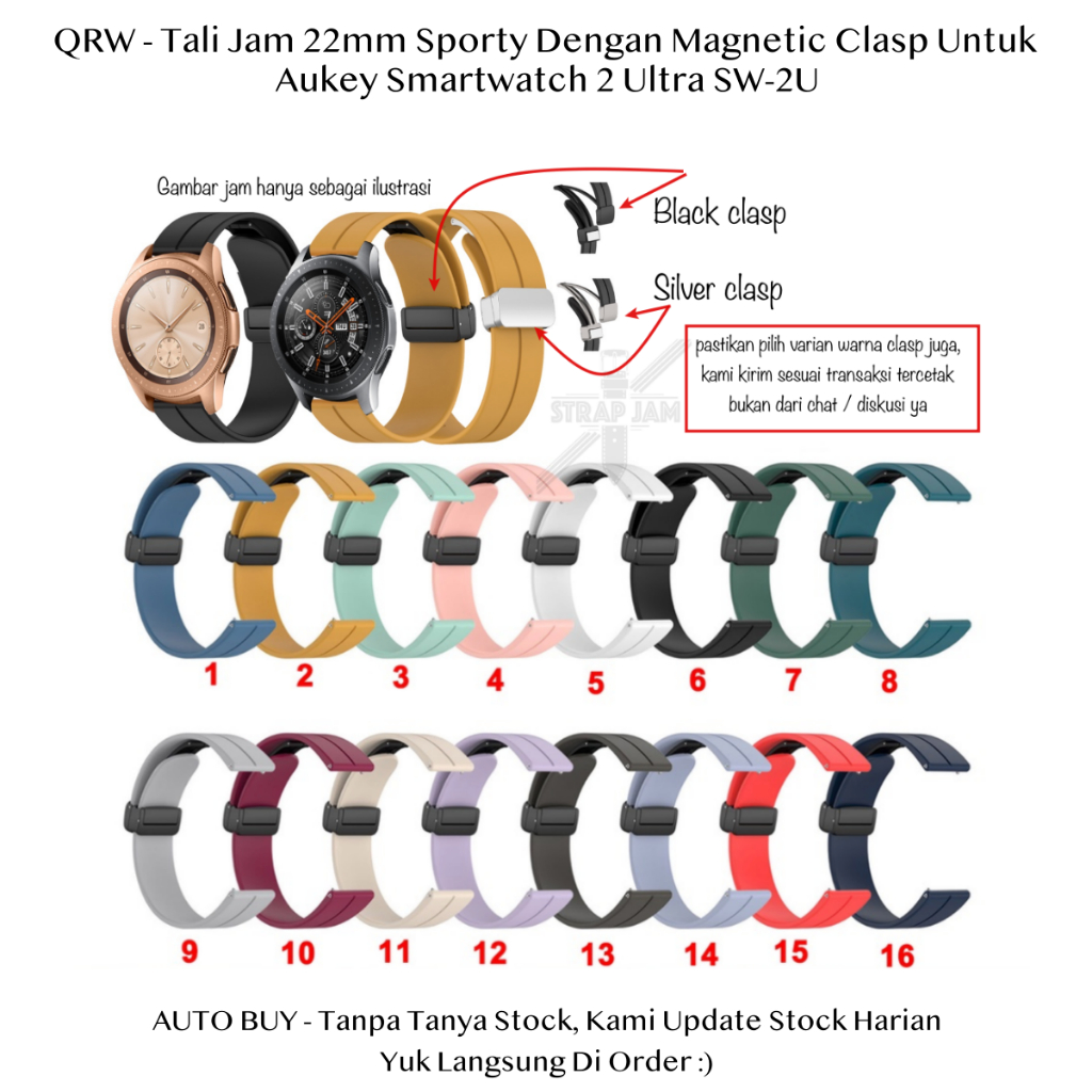 QR5 22mm Strap Aukey Smartwatch 2 Ultra SW-2U - Tali Jam Tangan Silikon Magnetic Clasp