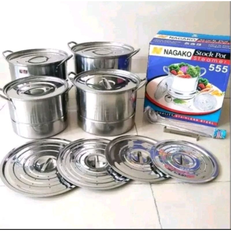 SSA PANCI SET Stock Pot Steamer 555 ( Nagako) / Kukusan stainless isi 4 Set ( Nagako )
