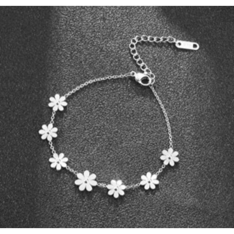 gelang tangan rantai bunga polos titanium silver