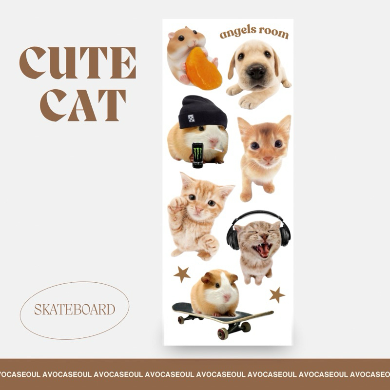 

sticker sheet cute cat aesthetic ins korea untuk dekorasi scrapbook, deco pola, journaling, phonecase, headphone, stiker lucu