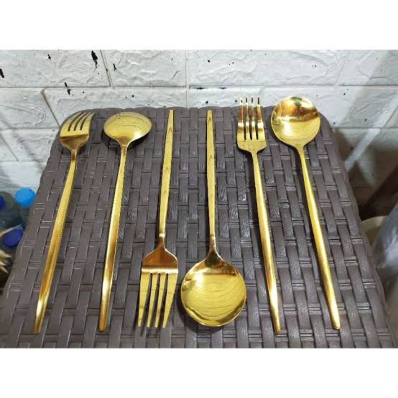 PROMO Sendok & Garpu Makan Korea Gold / sendok korea / garpu korea / sendok dan garpu makan