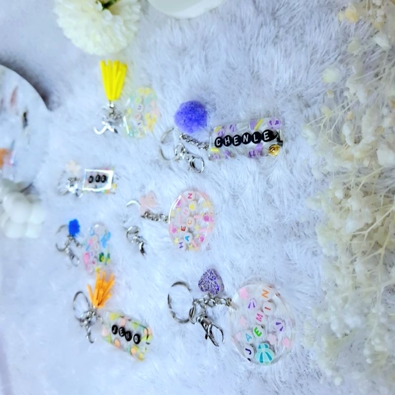 CUSTOM RESIN NAME BEADS With FIMO CLAY SPRINKLE | Gantungan Kunci Manik Resin Epoxy Nama Anak Keycha