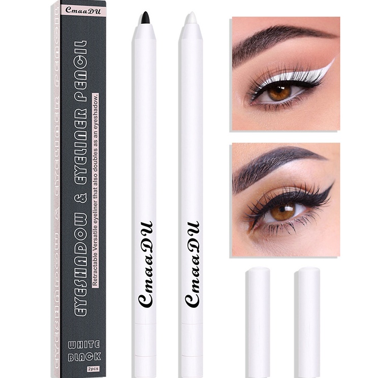 COD CMAADU Eyeshadow  Eyeliner Pencil  Pensil Matte 2pcs Pencil 2 Warna Hitam  Putih Waterproof 1 ke