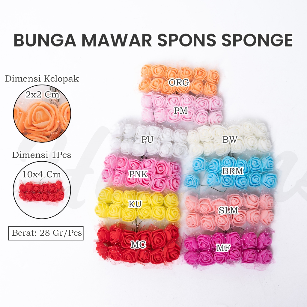 Bunga Mawar Spons / Bunga Mawar Artificial / Bunga Mawar Palsu Plastik / Bunga Mawar Sponge / Bunga Mawar Mini / Bunga Mawar Spons/Sponge