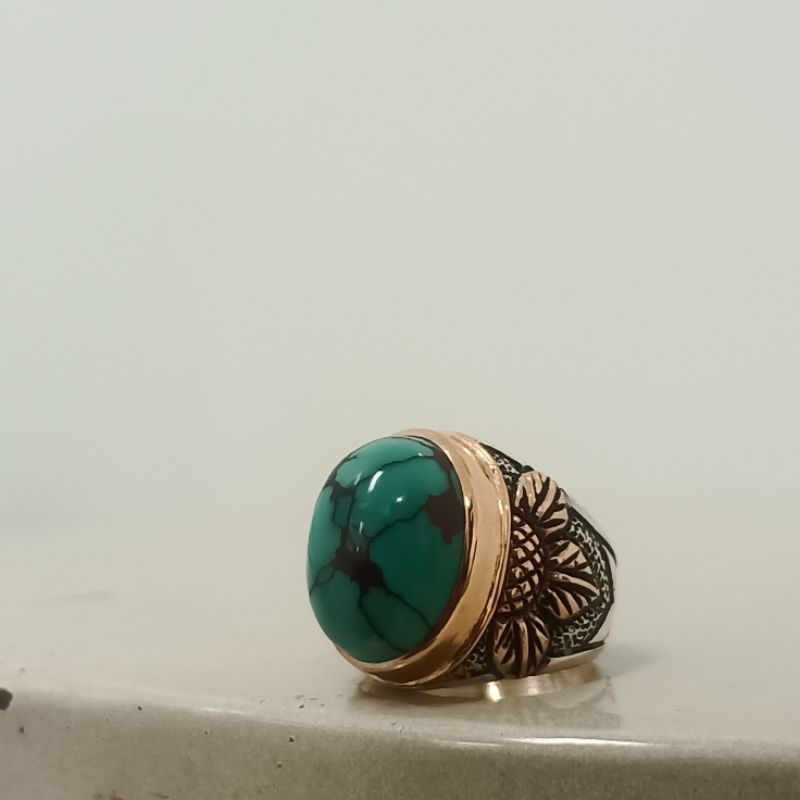 batu cincin perak pria pirus mesir hijau tosca urat merah