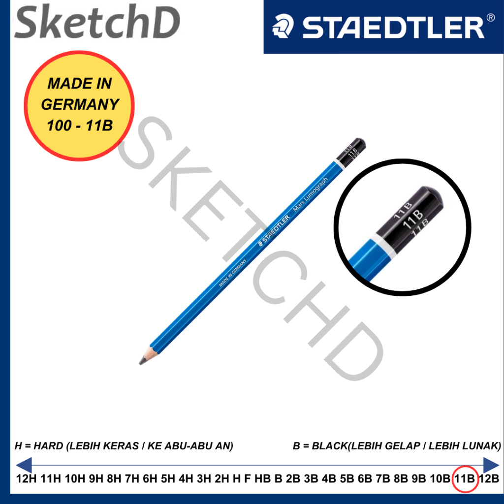 

Pensil 11B Staedtler Mars Lumograph Pencil 100 - 11 B Biru