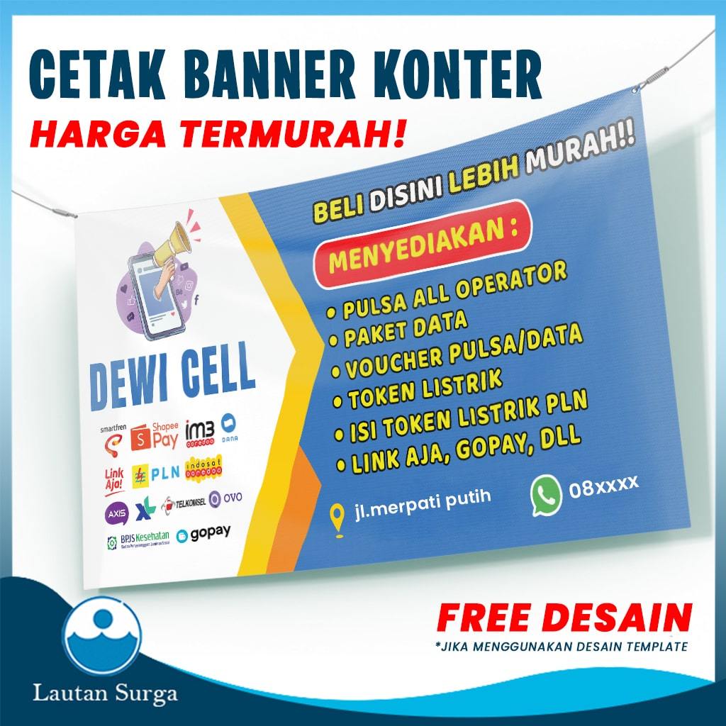 Cetak Banner Konter, Print Spanduk Counter Handphone, Kios Jual Pulsa, Internet Celluler Cetak Balih