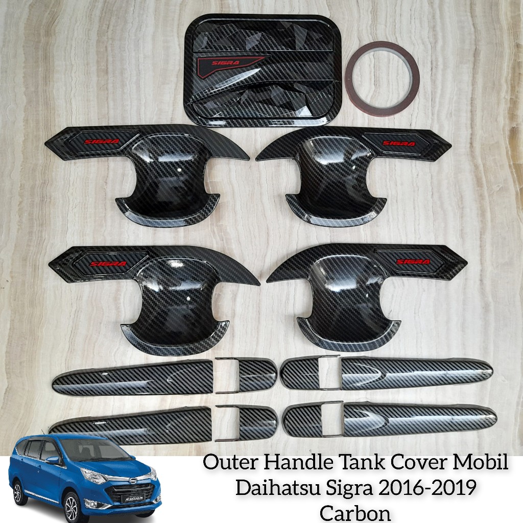 Paket Variasi Outer Pintu Handle Tank Cover Mobil Daihatsu Sigra 2016 - 2019 Carbon