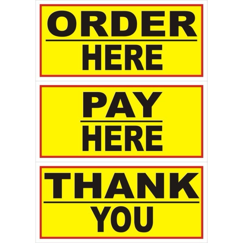 

Bandrol Tulisan / Order Here / Pay Here / Pesan Disini / Bayar Disini / Ada Jual Disini / Kertas Laminating