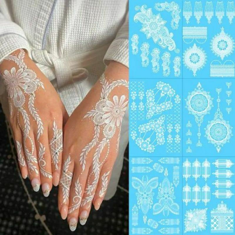 henna sticker instant tangan putih pengantin |  stiker tempel instan