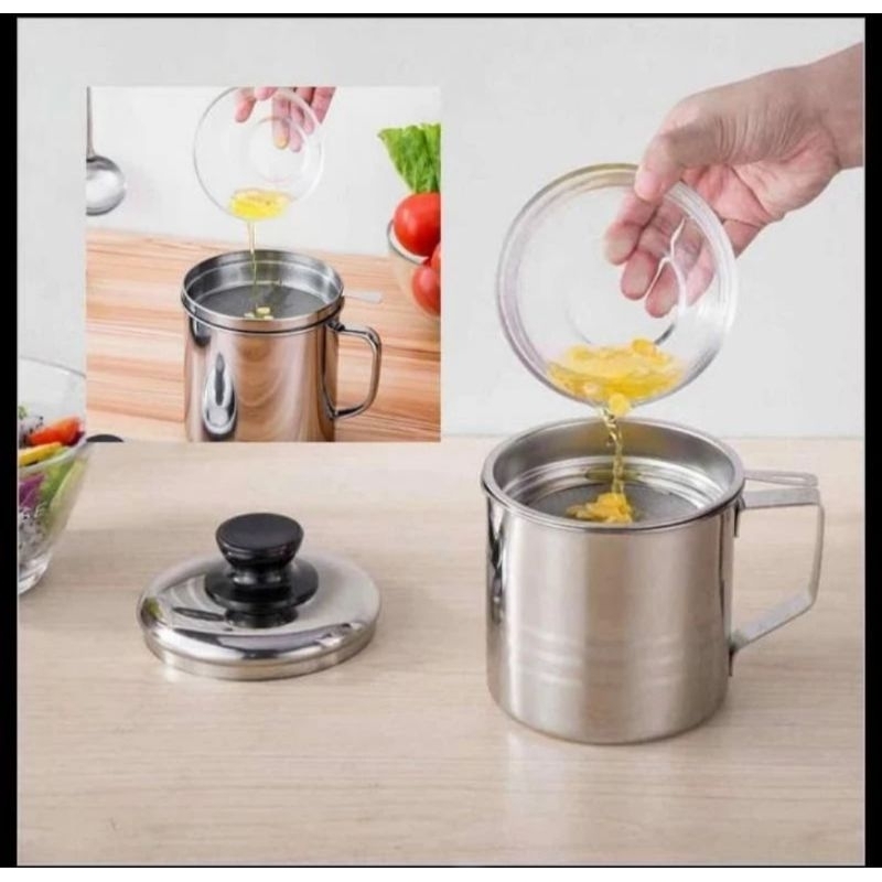 TEMPAT WADAH MINYAK | SARINGAN STAINLESS MINYAK SISA/JELANTAH | OIL POT SARINGAN STAINLESS MINYAK GO