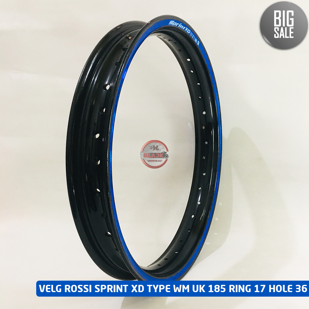 Velg VROSSI Sprint XD TYPE WM Series UK 185 RING 17 Hole Lubang 36 Warna Hitam Glossy List Biru / Ha