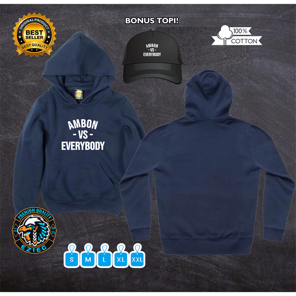 HOODIE JUMPER SABLON AMBON VS EVERYBODY KOTA BISA DI GANTI BONUS TOPI JARING KEREN