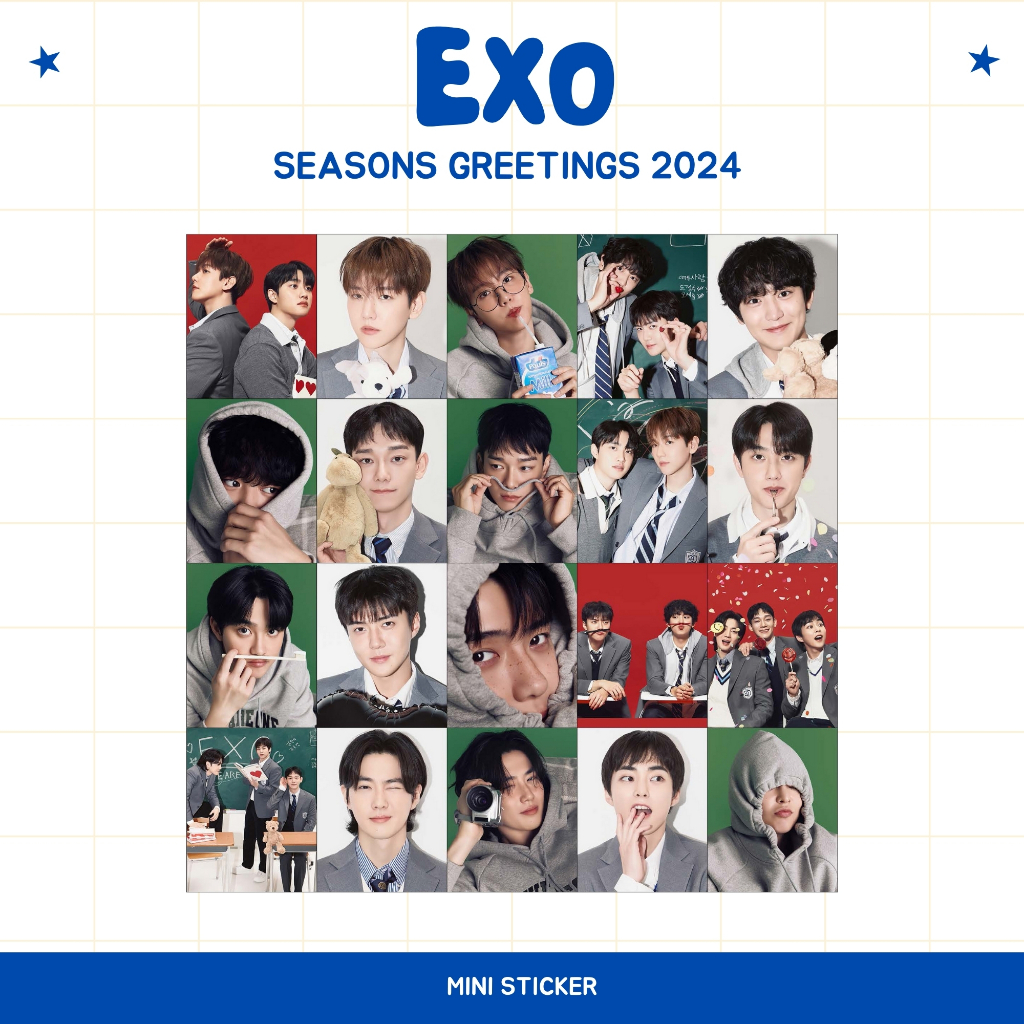 

MINI STIKER EXO SEASONS GREETINGS 2024 (ISI : 20 PCS) STICKER CHROMO KPOP IDOL KOREA PREMIUM MURAH UNOFFICIAL SUHO BAEKHYUN CHANYEOL DO KAI SEHUN XIUMIN LAY CHEN READY STOCK !