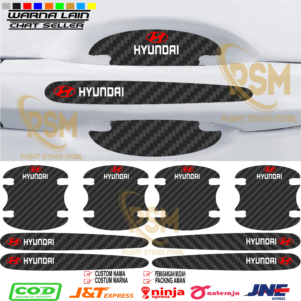 Stiker Carbon 3D Handle Pintu Mobil Hyundai Stiker Karbon Pelindung Gagang Pintu Mobil Hyundai