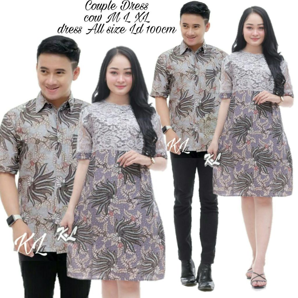 Fairyrozi Batik Couple Medusa Putih Dress Modern Wanita & Kemeja Pria Lengan Pendek Bahan Premium