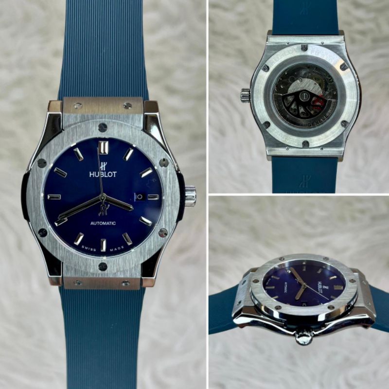 HUBLOT CLASSIC FUSHION SILVER BIRU AUTOMATIC SUPER QUALITY DIAMETER 42MM #jamtanganpria #jamtanganco