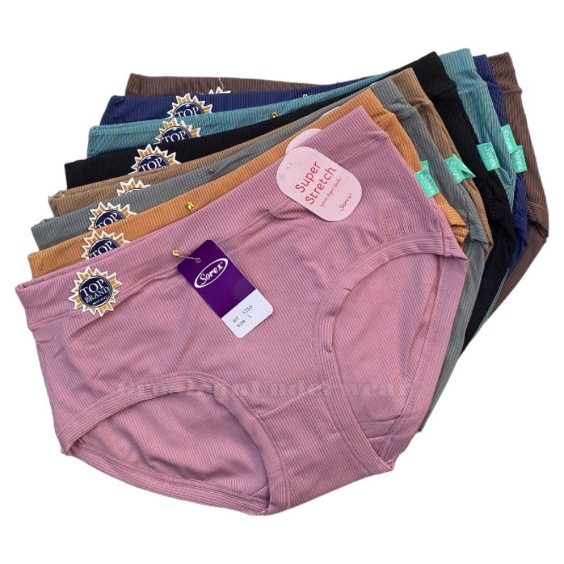 6pcs - CD Sorex 1259 stretch | Celana Dalam Wanita Dewasa warna polos motif salur | Pakaian Dalam Ce