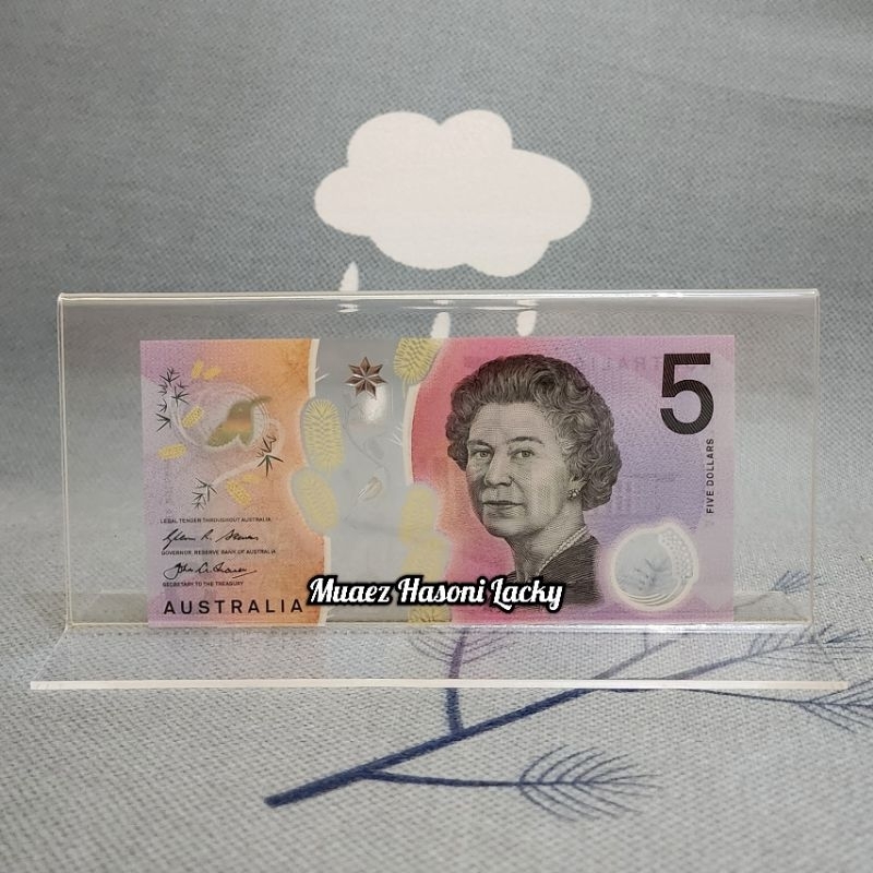 Akrilik Tempat Uang Pajangan Hiasan Australia 5 Dolar Polymer