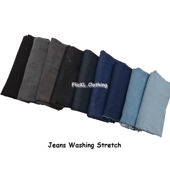 Langsung dibeli Bahan Kain Jeans Wash Stretch Denim Washing Cucian Jeans Washing Melar Potongan 125 