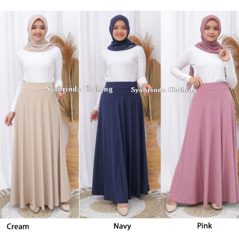 LANGSUNG ATC Rok Panjang Payung Polos Lebar Wanita Jersey Premium Rok Lebar Hitam Bawahan Wanita