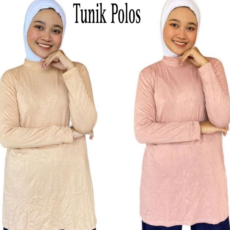 Hot Sell Manset Tunik Lengan Panjang Wanita Inner Selutut Polos Bahan Rayon Super