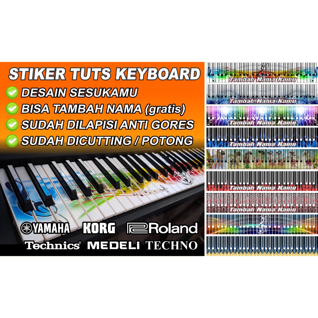 ART C49D STIKER TUTS KEYBOARD ORGEN PIANO YAMAHA KORG ROLAND DLL bisa tambah nama dan gambar sesukam