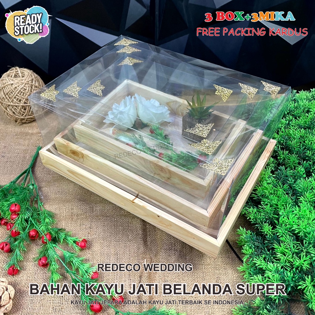 

Hantaran Pernikahan tempat seserahan Kotak Kado Pernikahan Full Mika Isi 3Rustic Berliant Kekinian Berkualitas