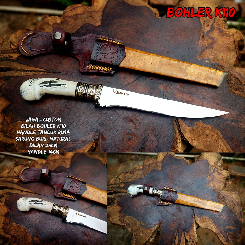 Pisau Sembelih Custom 23 CM Bohler K110 Super Tajam - Tanduk Rusa
