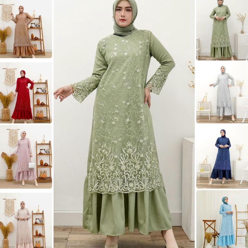 Model Baru Jamin RealPict Gamis Pramitha Brukat Tille SIZE S M L XL XXL JUMBO BIGSIZE  Maxi Dress Ga