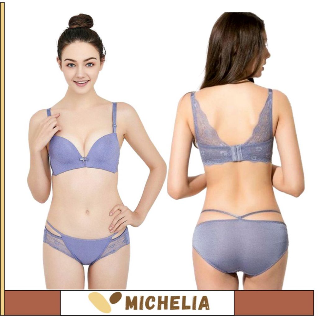 MICHELIA - Bra Set Wanita Brukat Push Up Tanpa Kawat Size 32-38 MOBI 197