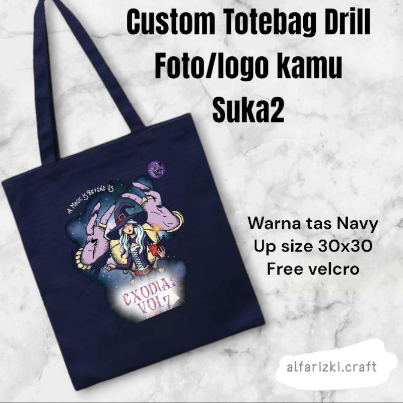 

(TANPA MINIMAL ORDER) TOTEBAG Drill Navy custom logo dan foto