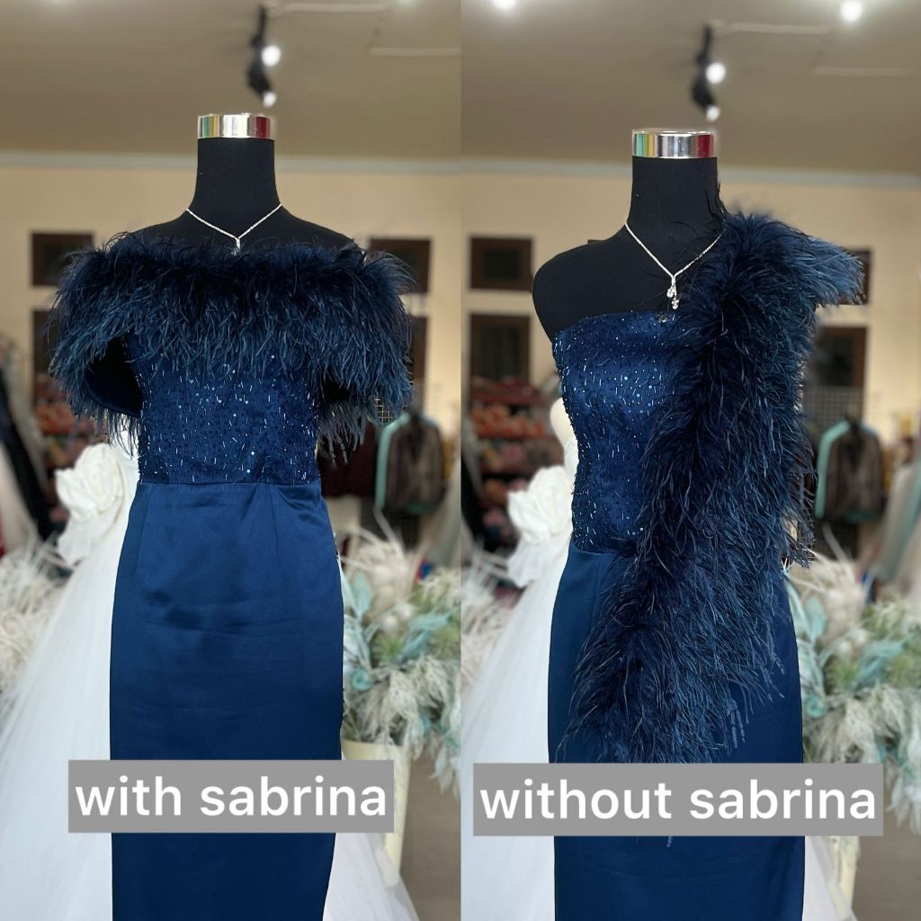 [FOR RENT] BIG SIZE Gaun Pesta Navy Blue/ Sabrina Off Shoulders Party Dress Tebal Berkualitas NV-009