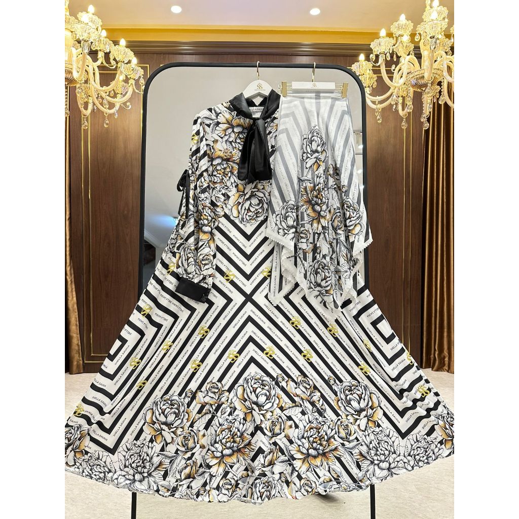 dress set hijab motif bunga SS