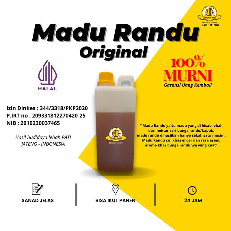 

Madu Asli Murni Randu Murni 100% - Full Nektar Langsung dari Peternakan
