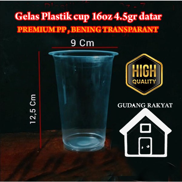 Gelas Plastik cup 16oz 4.5gr datar isi 50pcs Murah Tebal Bahan premium PP