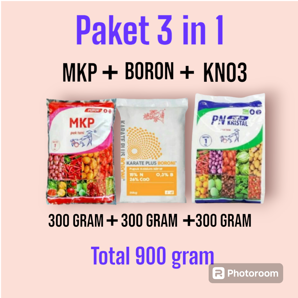 PAKET PUPUK ANGGUR 900 GRAM MKP PAK TANI + KNO3 DAN BORON PAKET PUPUK ANGGUR 3 IN 1 BONUS NPK MUTIAR